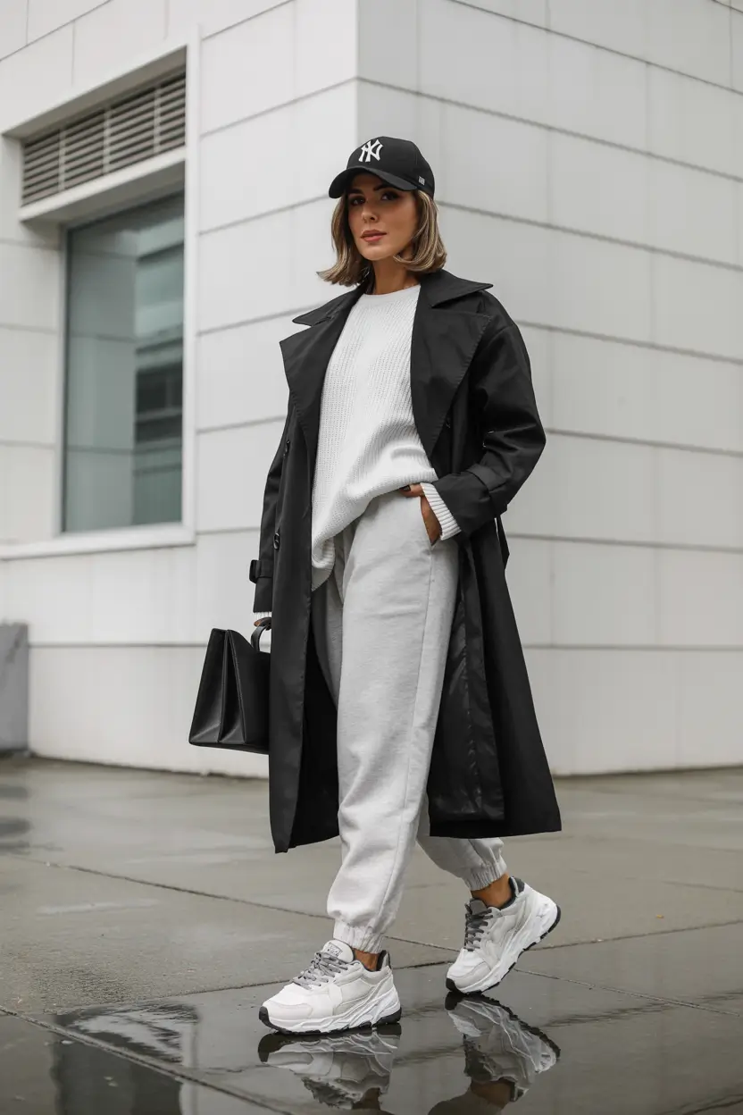 fashion outfits women Rainy-Day Trench with Classic Sporty Flair