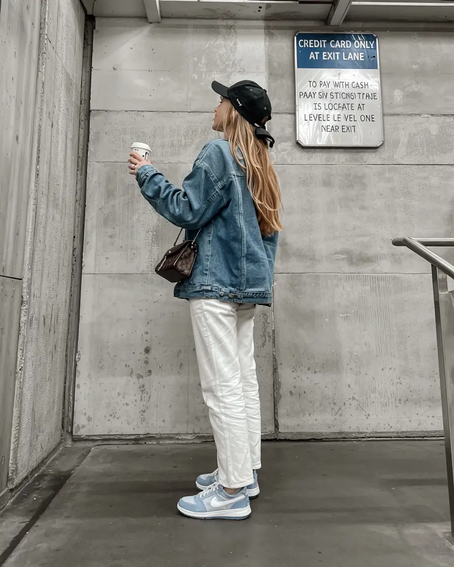 sneakers-outfits-women Urban Denim With Soft Blue Accents