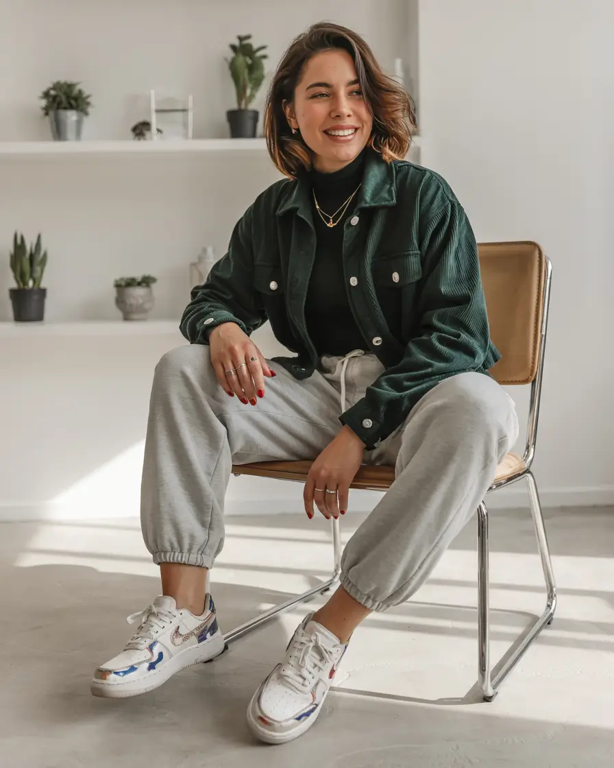 sneakers-outfits-women Sporty Layers With Forest Green