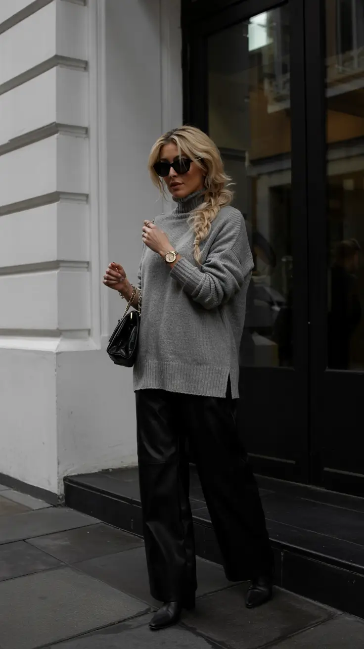trendy outfits 2026 Cozy Luxe in Gray and Leather