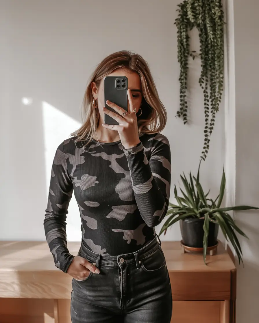 trendy outfits fall Camo Confidence