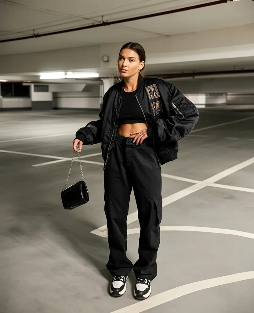 y2k outfits women Monochrome Utility with Y2K Edge