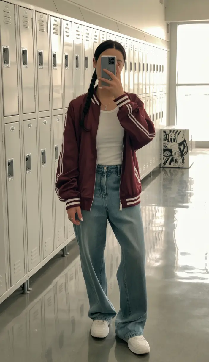 y2k outfits 2026 Varsity Burgundy Cool Girl Energy