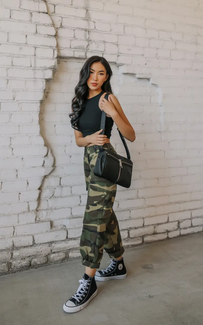 y2k outfits 2026 Classic Camo & Soft-Grunge Simplicity