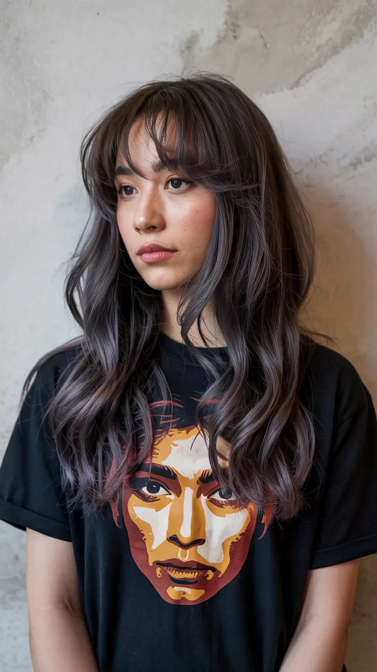 wolf haircut long hair Smoky Violet Wolf with Soft Korean Flow
