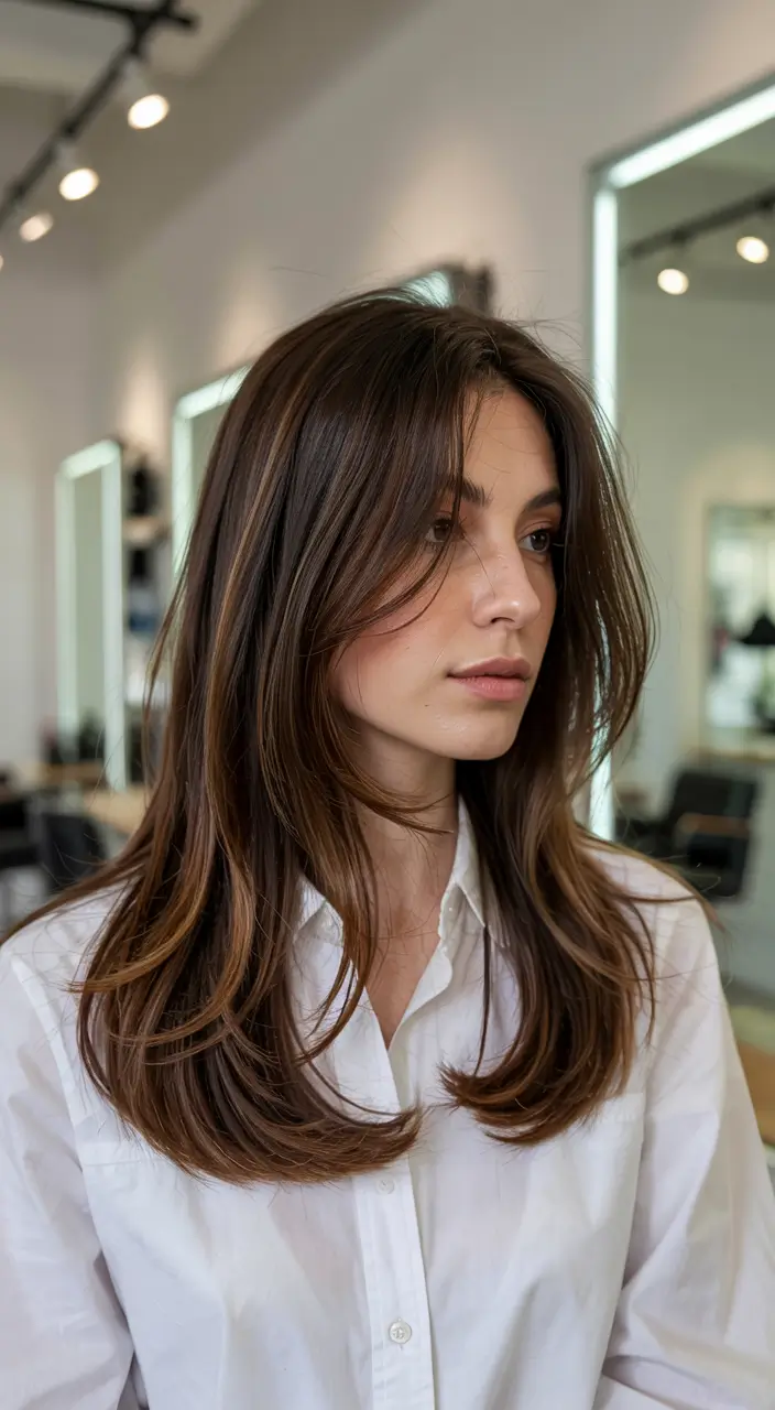 wolf haircut long hair Silky Brunette Wolf with Long Layers