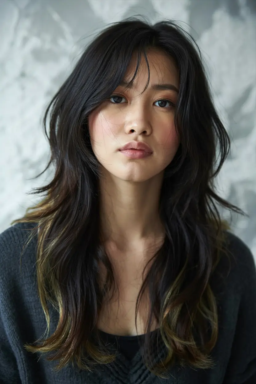 wolf haircut medium length Soft Layers with Subtle Korean Bangs