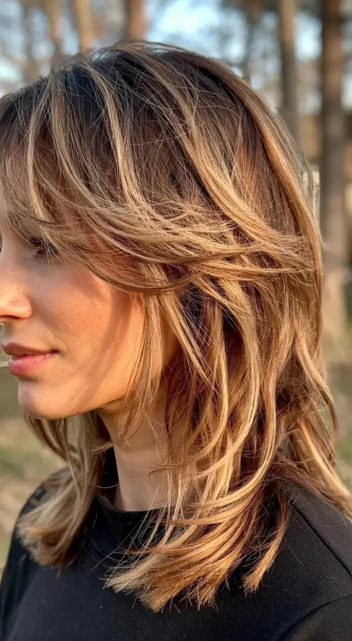 wolf haircut medium Honey-Toned Wolf Cut for Effortless Vibe