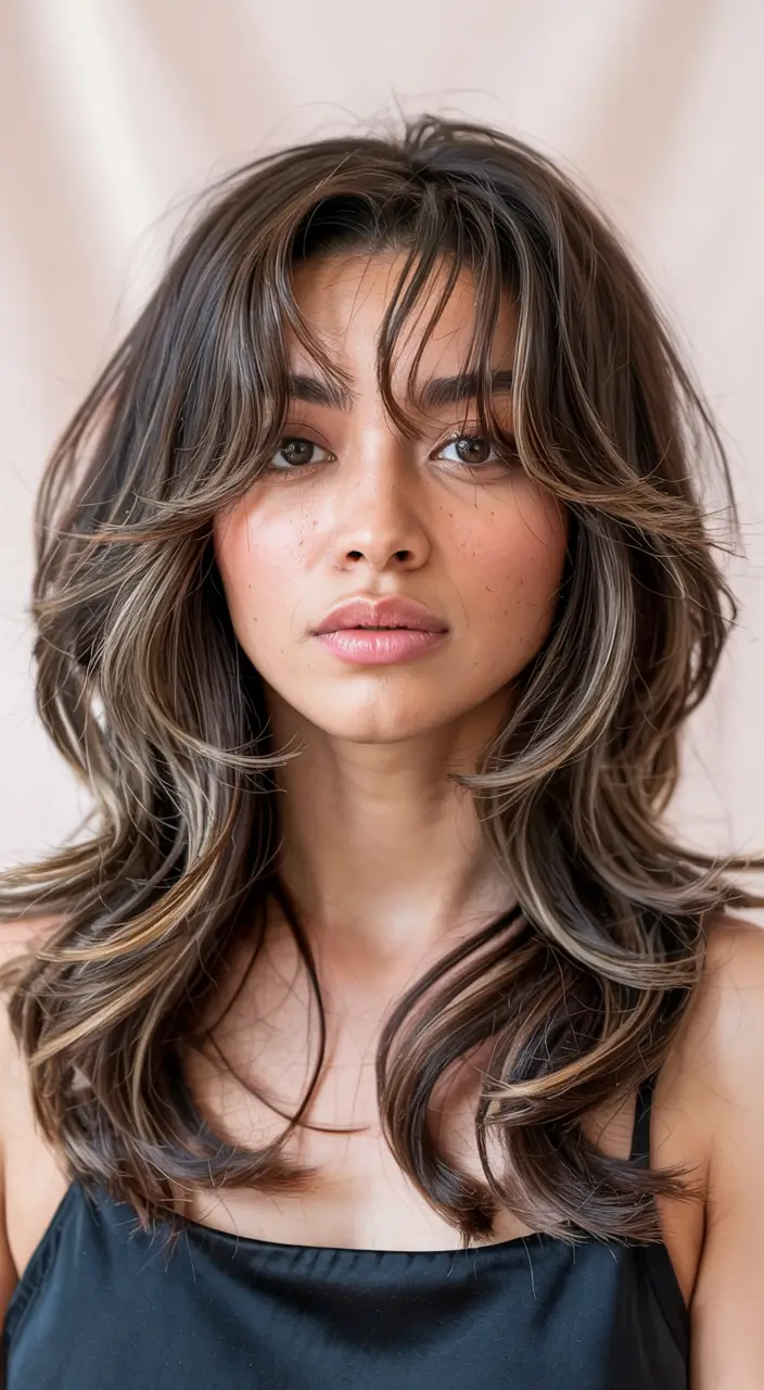 wolf haircut long Modern Layered Wolf with Defined Curtain Bangs