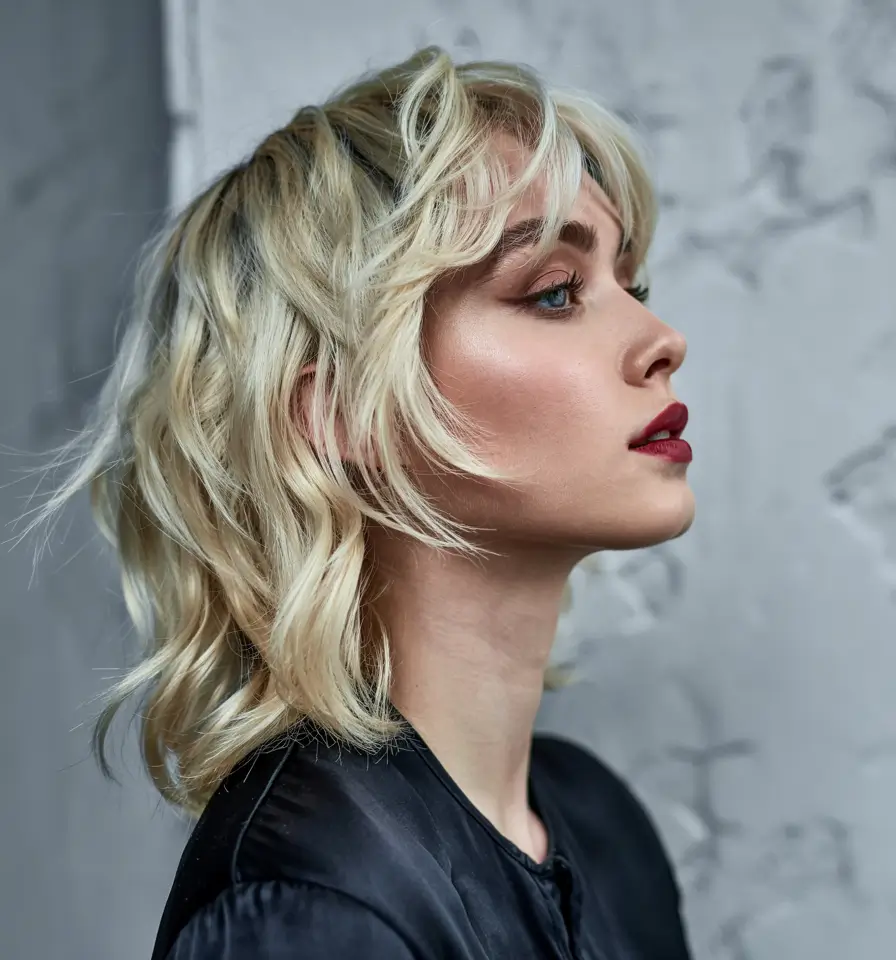 wolf haircut woman Platinum Wavy Wolf with Rock Edge