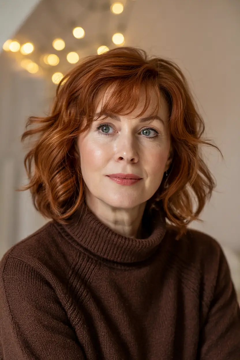 haircuts for women over 40 2026 Soft Copper Waves With Effortless Volume