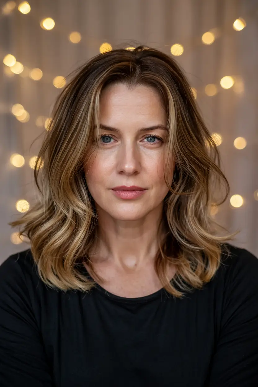 haircuts for women over 40 2026 Honey Blonde Mid Length Glow