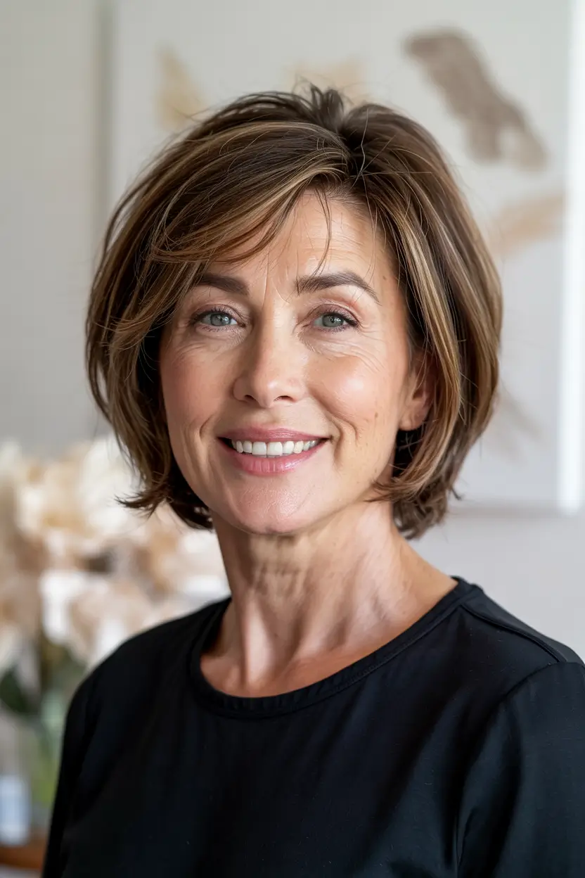 haircuts for women over 40 2026 Classic Layered Bob With Natural Lift