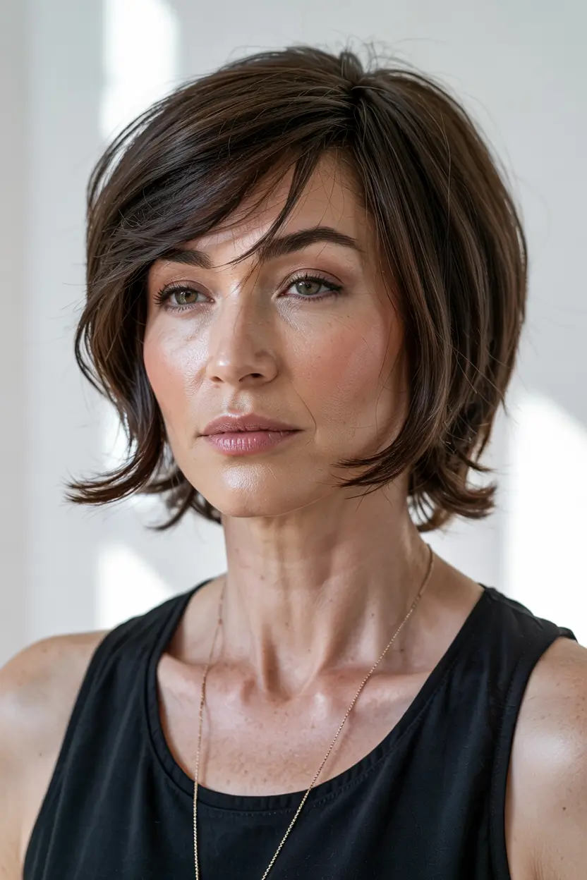 haircuts for women over 40 2026 Edgy Textured Bob With Side Sweep