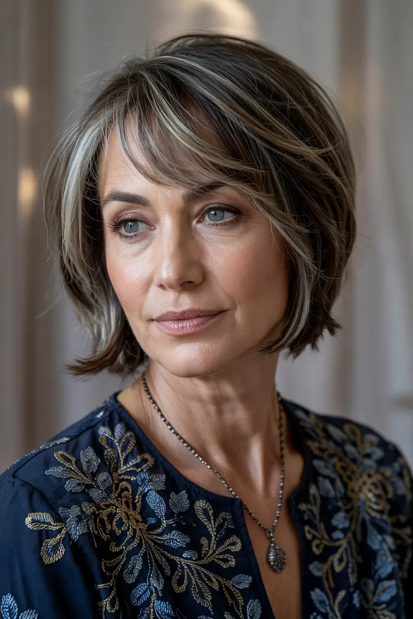 haircuts for women over 40 2026 Dimensional Silver Balayage Bob
