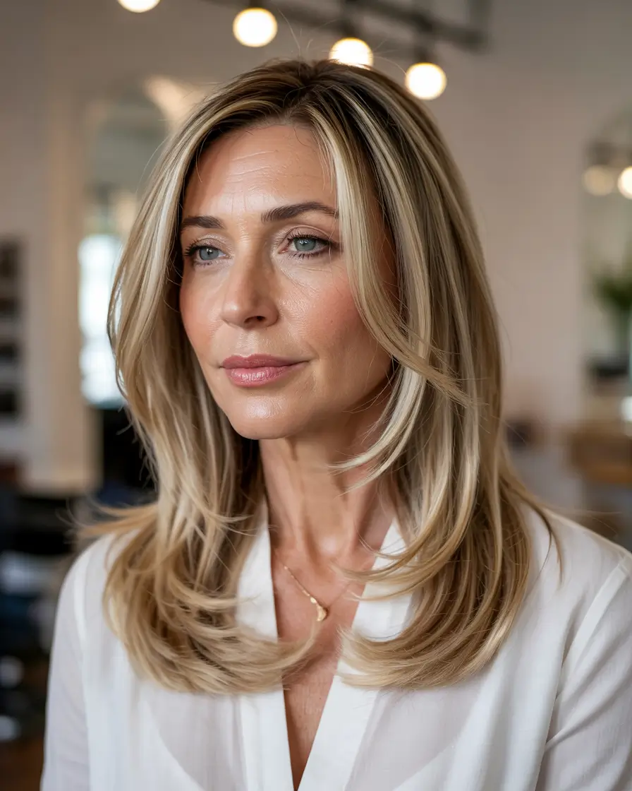 haircuts for women over 40 2026 Long Layered Blonde Cut With Volume