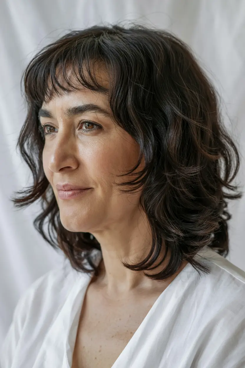 haircuts for women over 40 2026 Soft Shag With Wispy Bangs