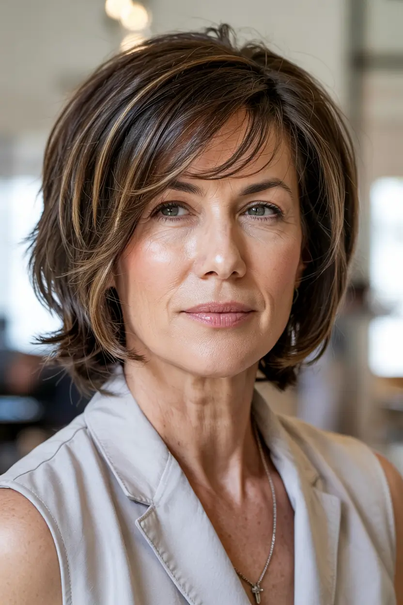 haircuts for women over 40 2026 Voluminous Chocolate Brown Bob