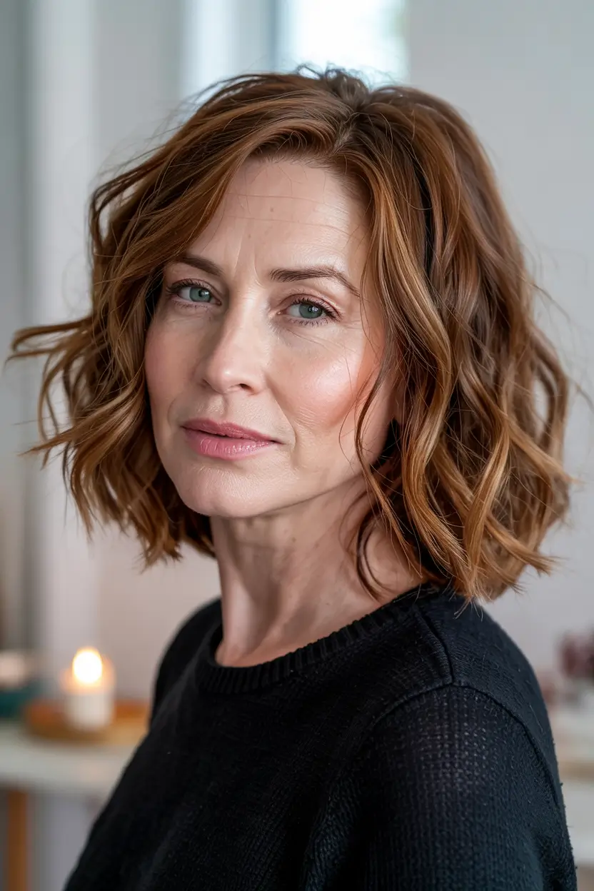 haircuts for women over 40 2026 Textured Auburn Lob