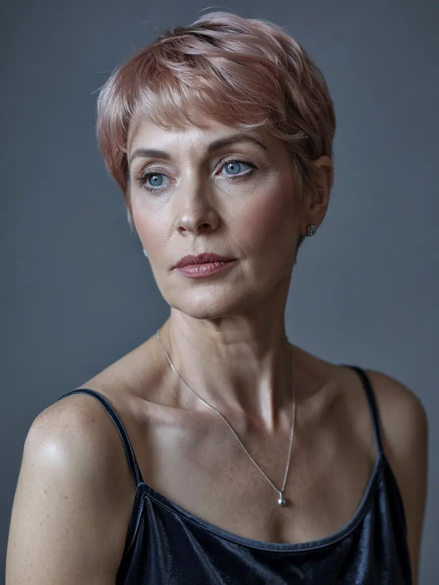 Women over 50 haircut inspiration 2026 Soft Rose Pixie Revival