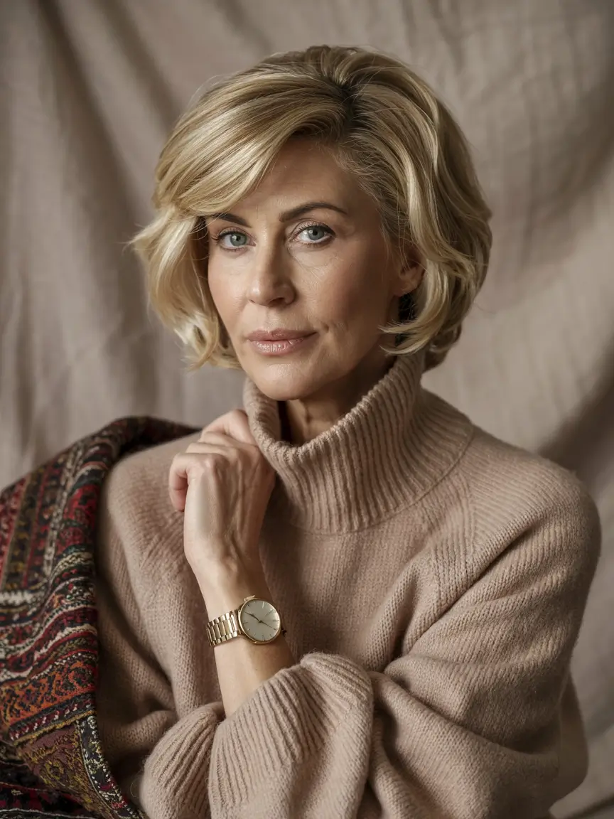 Women over 50 haircut inspiration 2026 Classic Blonde Volume