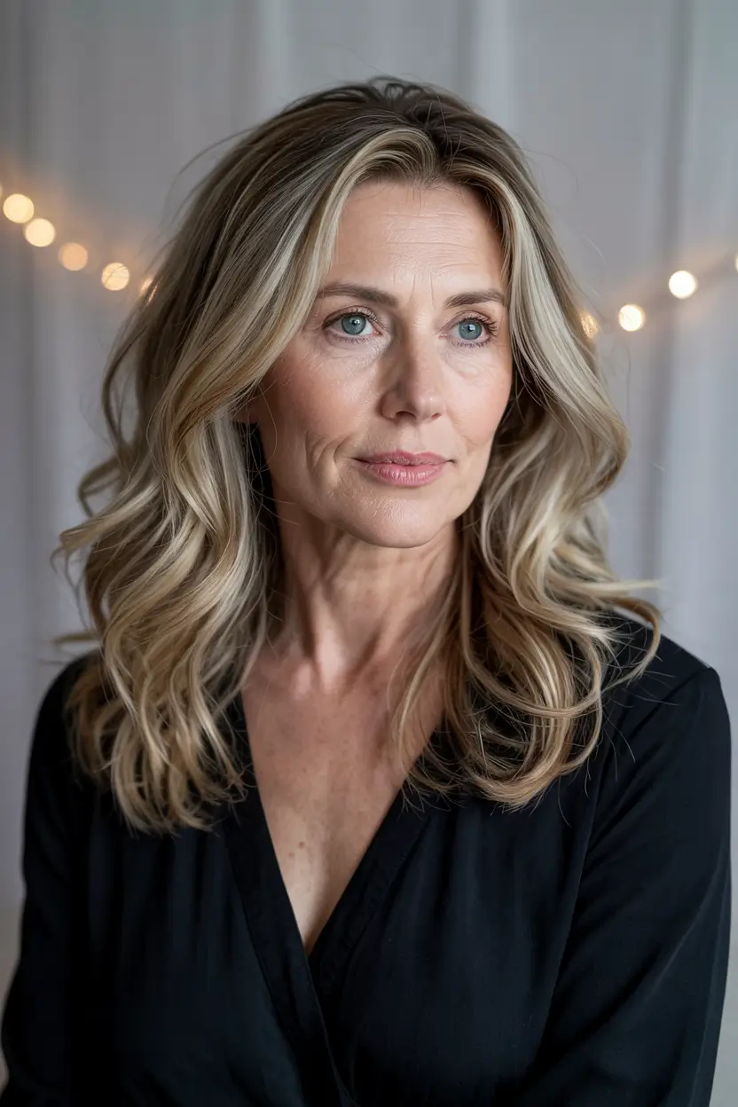 Women over 50 haircut inspiration 2026 Golden Cascading Waves