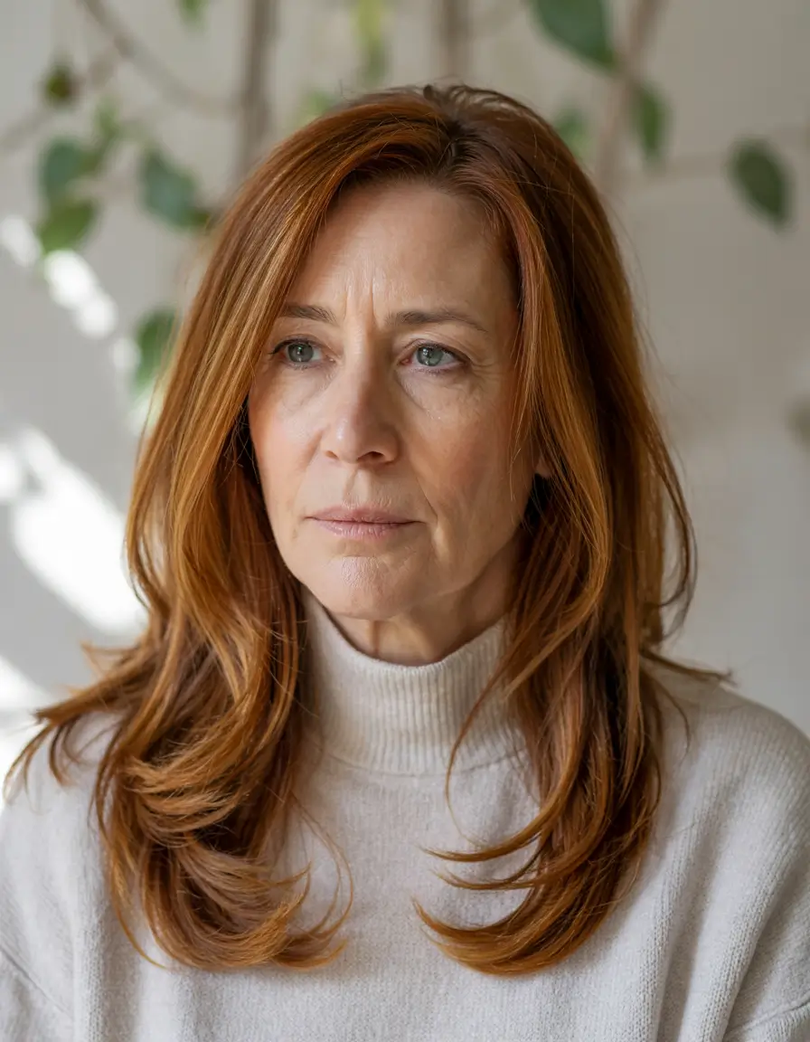 Women over 50 haircut inspiration 2026 Elegant Auburn Flow