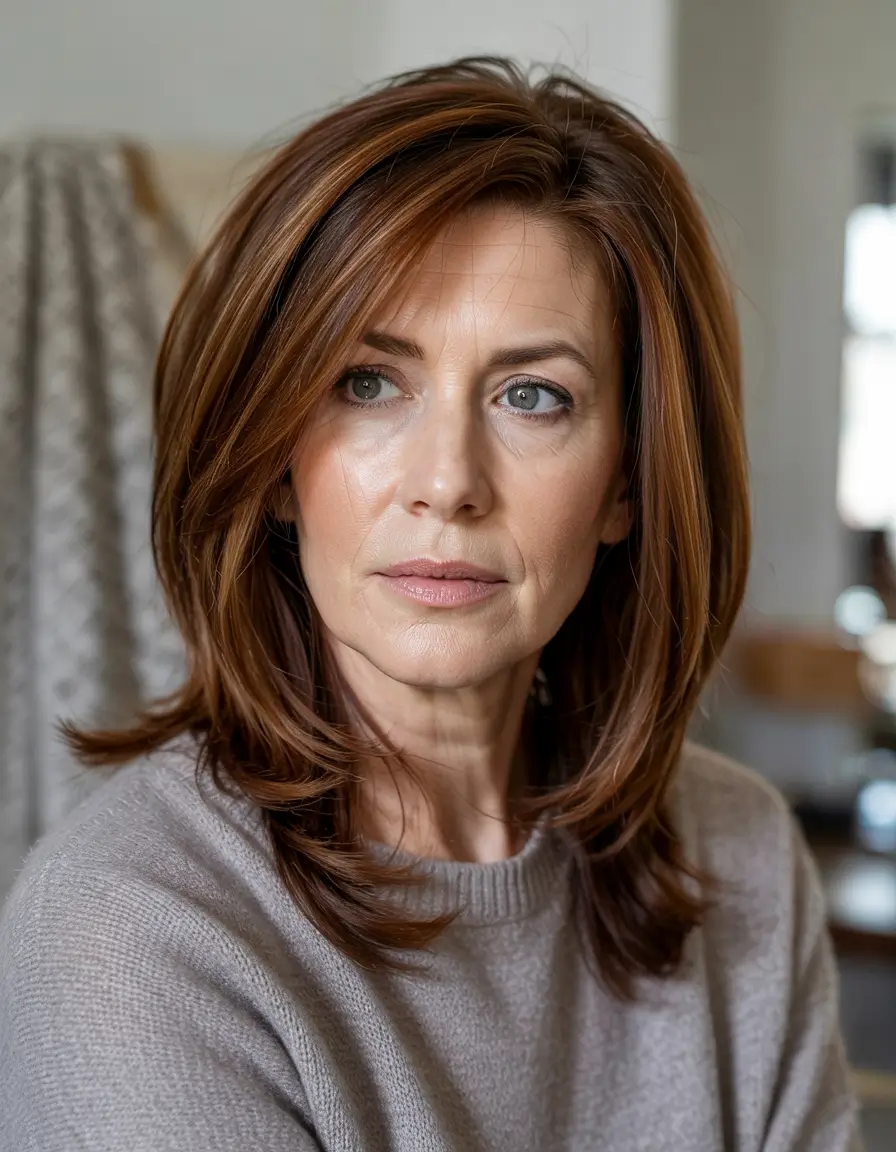 Women over 50 haircut inspiration 2026 Rich Auburn Layers