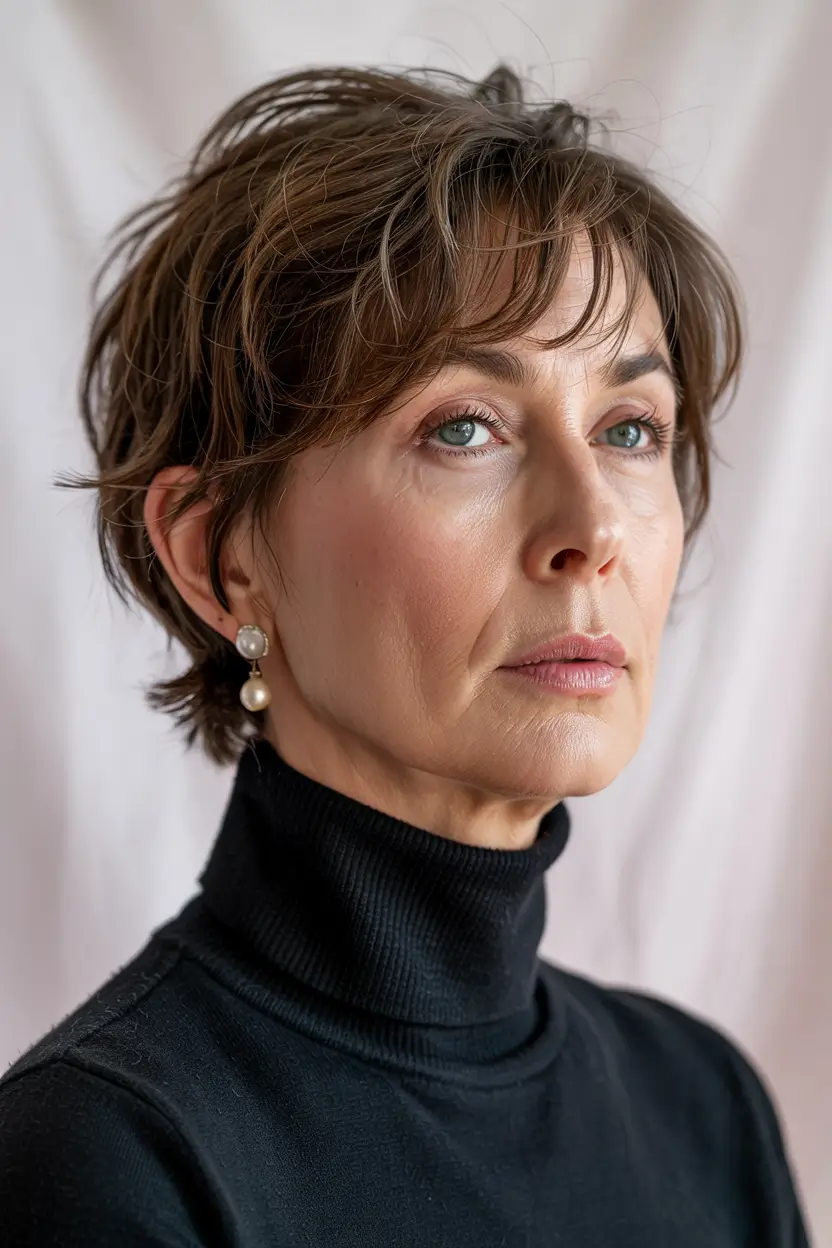 Women over 50 haircut inspiration 2026 Textured Brunette Crop