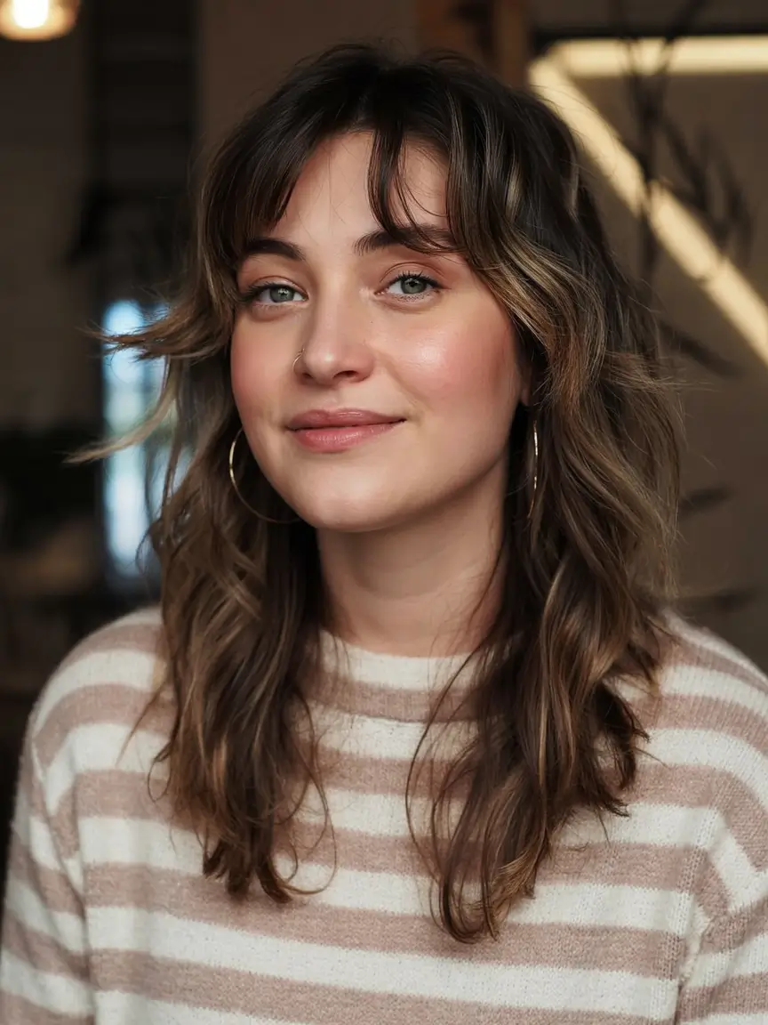 Bangs hairstyle inspiration 2026 Layered Shag Revival with Tousled Bangs