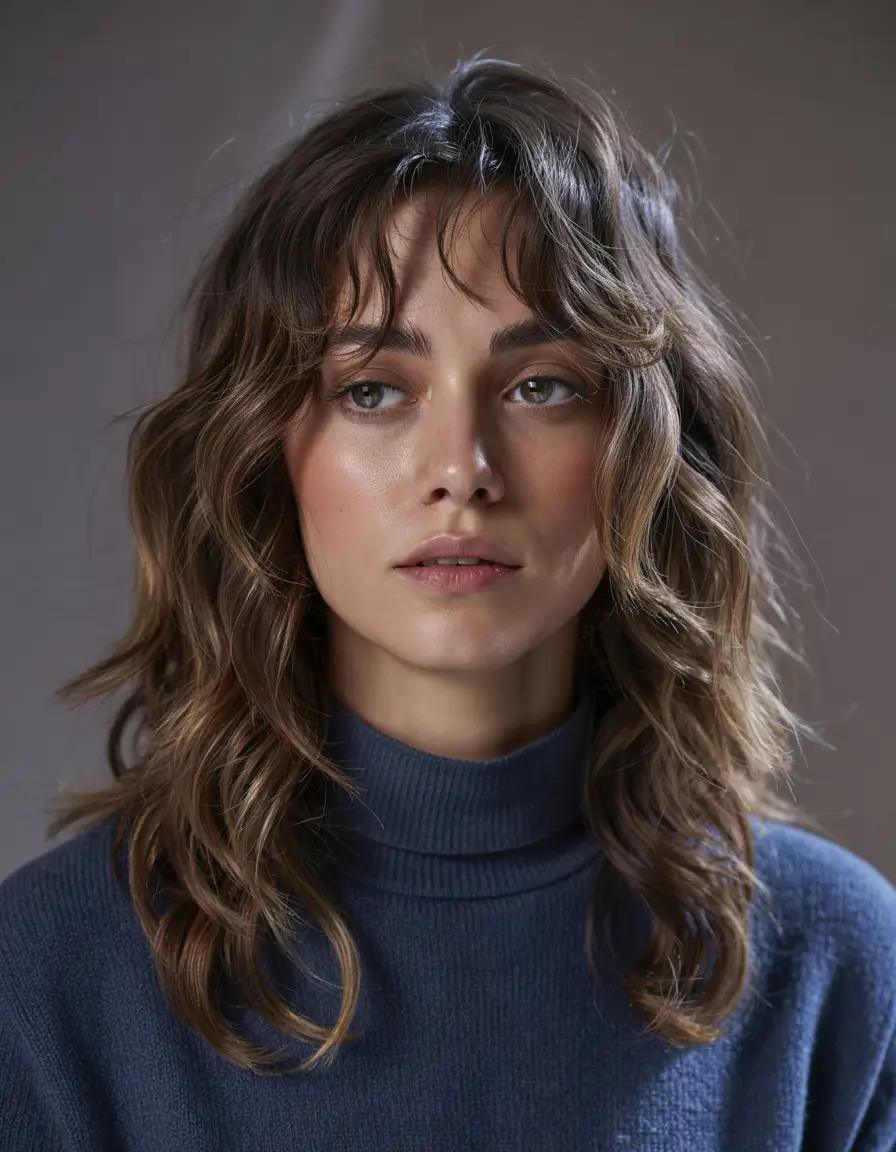 Bangs hairstyle inspiration 2026 Textured Shag with Lived In Bangs