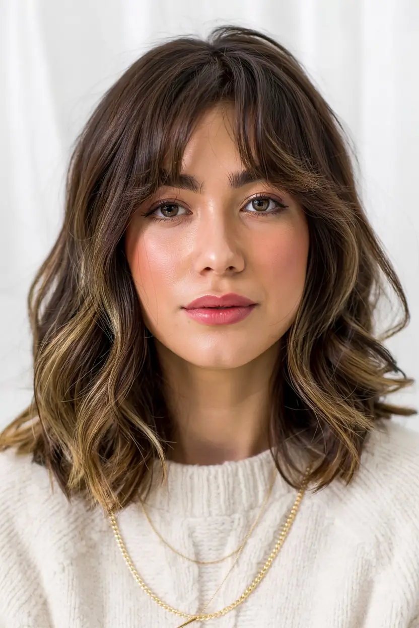 Bangs hairstyle inspiration 2026 Dimensional Brunette Bob with Air Touch Bangs