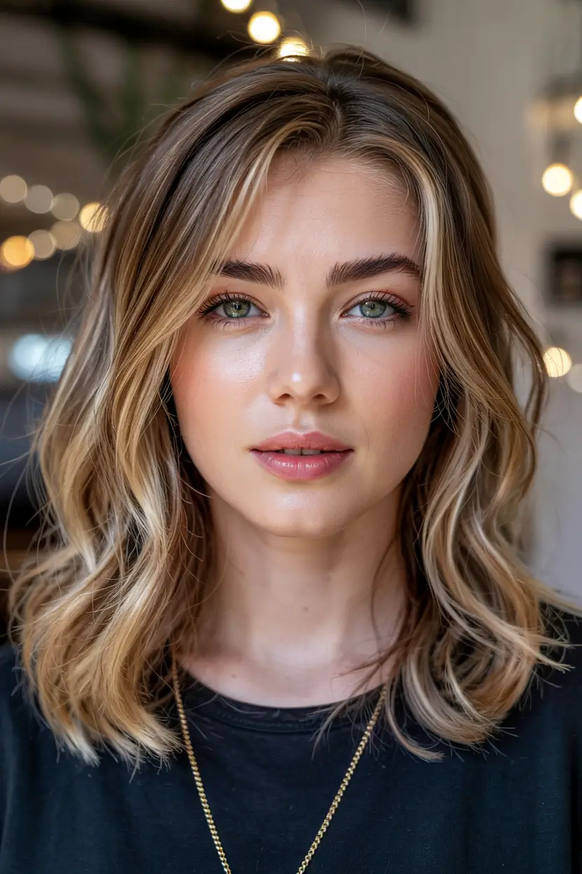 Bangs hairstyle inspiration 2026 Textured Blonde Lob with Light Layers