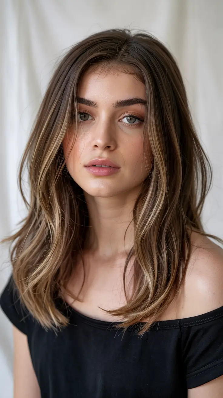 Bangs hairstyle inspiration 2026 Bronde Layers with Face Framing Bangs