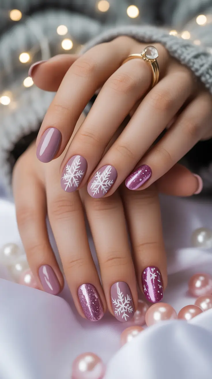 acrylic-nails-2026-Dusty-Rose-Snowflake-Glow