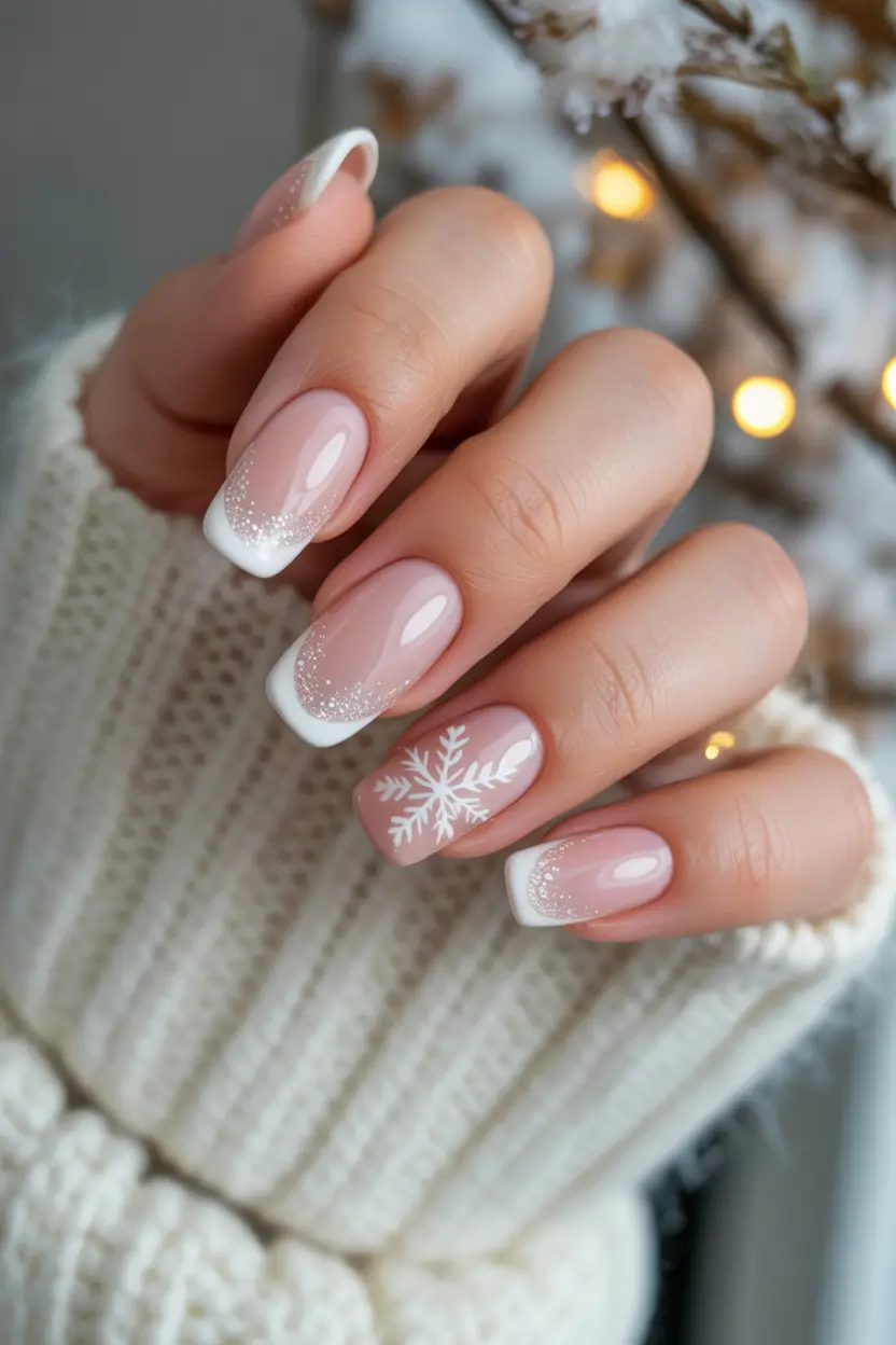 acrylic-nails-2026-Snowflake-French-Elegance