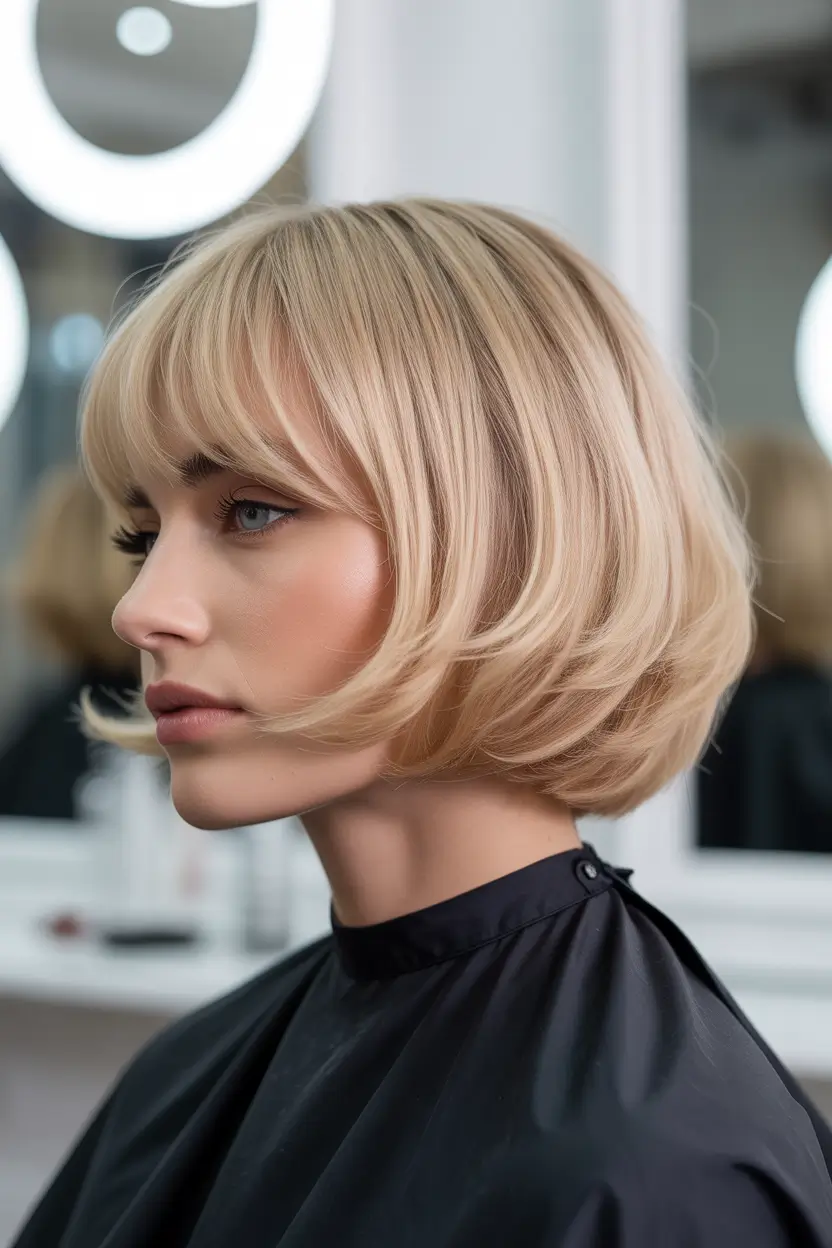 bob hairstyles Butter Blonde Bob with Curtain Bangs