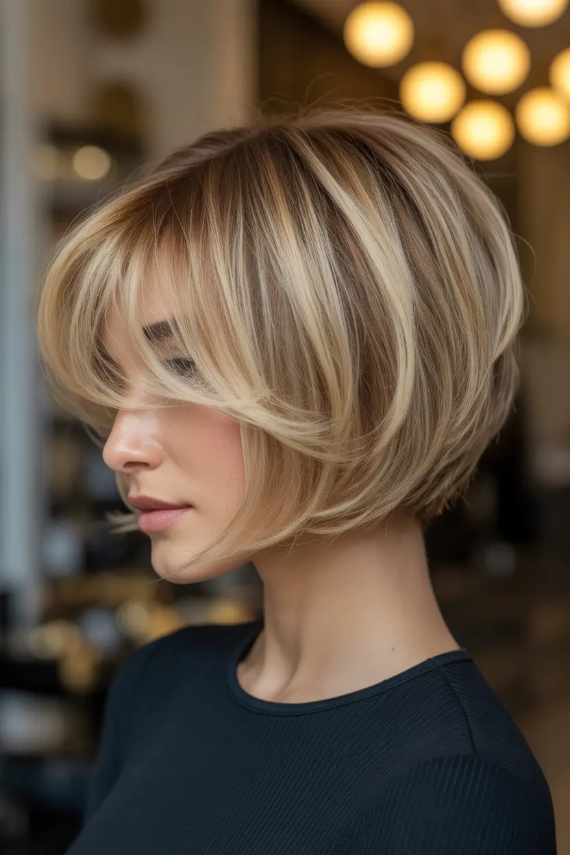bob hairstyles Champagne Blonde Layered Bob