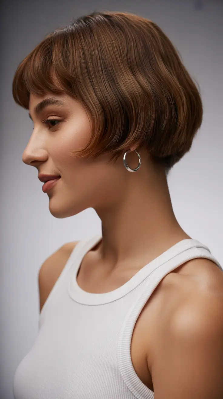 bob hairstyles Soft Cinnamon Bob with Baby Bangs