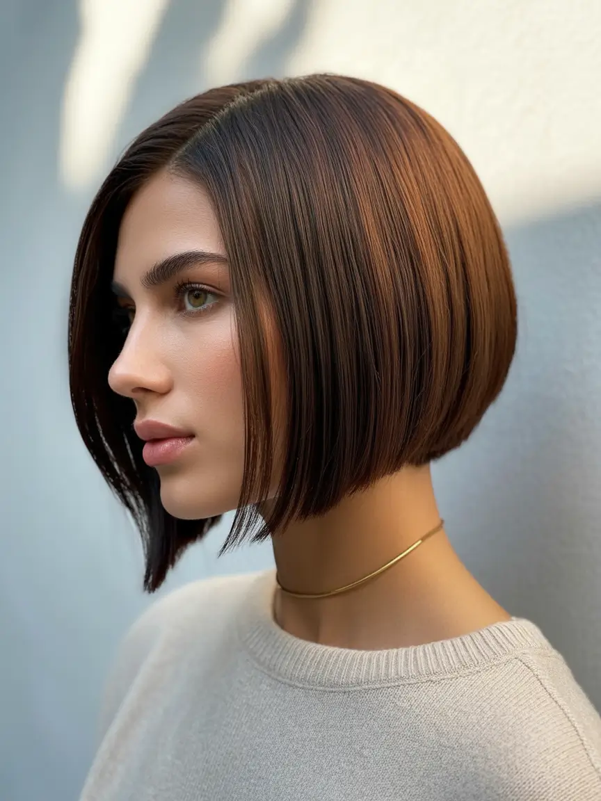 bob hairstyles Glossy Chestnut Angled Bob