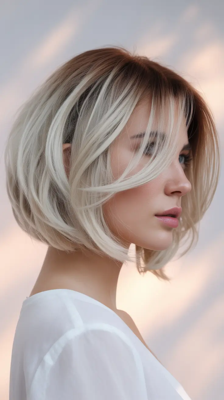 bob hairstyles Platinum Creamy Bob with Feathered Ends