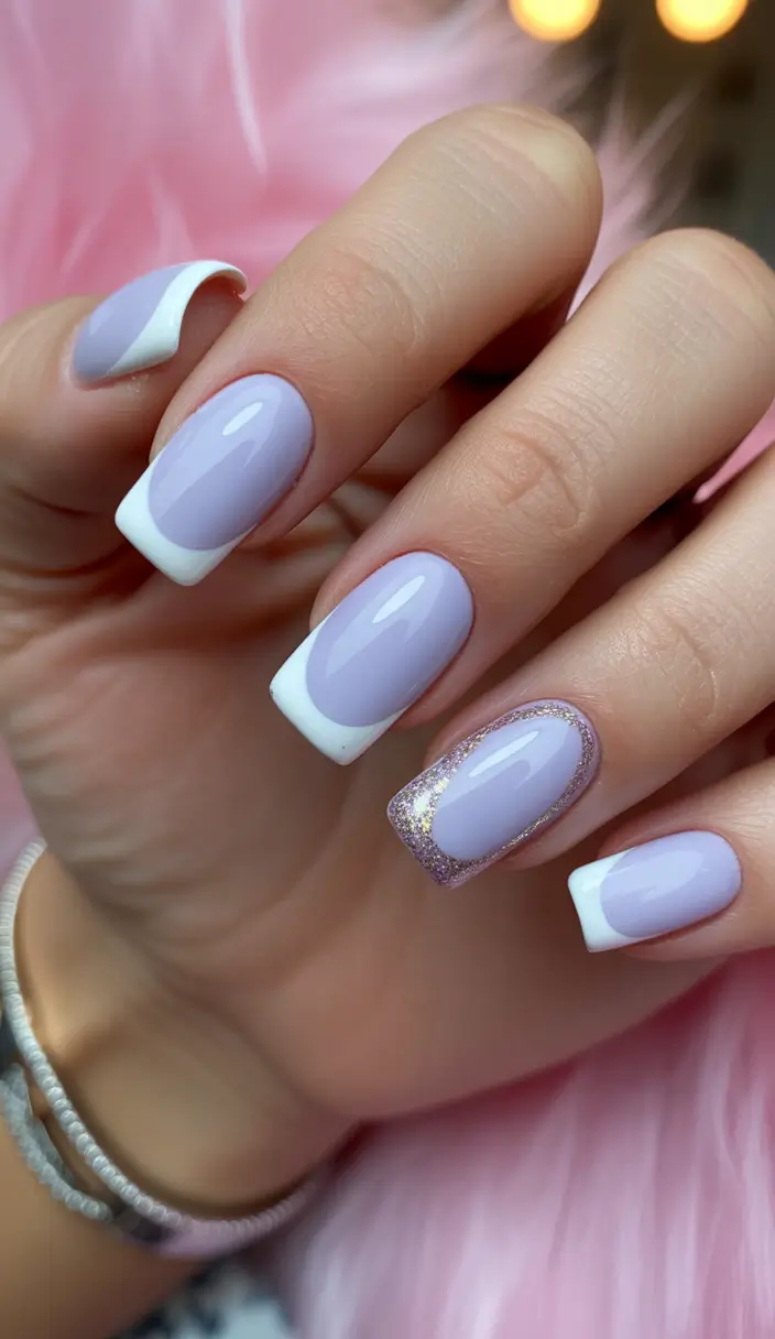 best french nails 2026 Soft Lavender French With Glitter Accent Nail