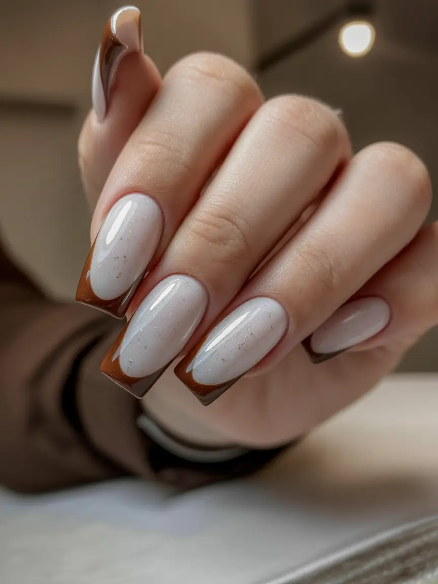 best french nails 2026 Warm Caramel Square French for Modern Minimalists