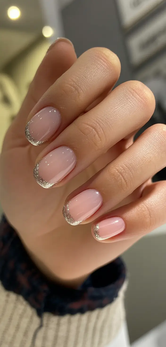 best french nails 2026 Champagne Glitter French for Festive Elegance