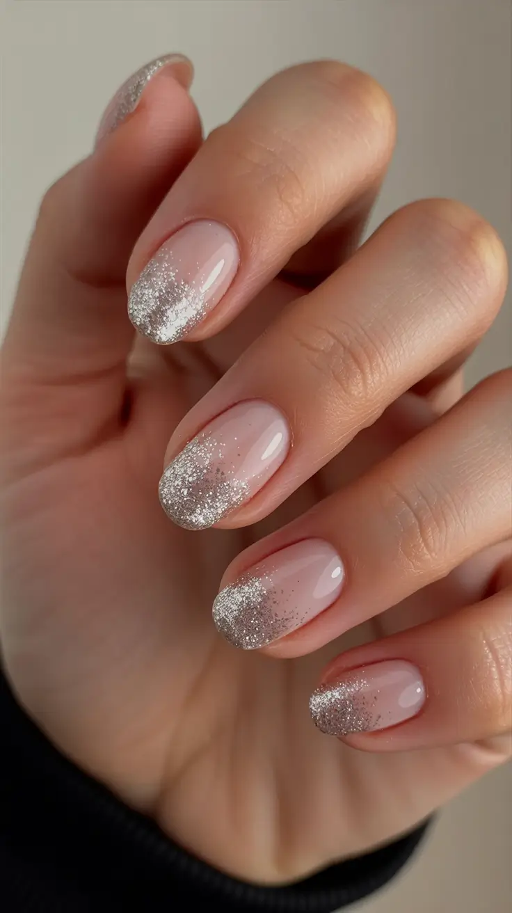 best gel nails 2026 Silver-Dusted Soft French Fade