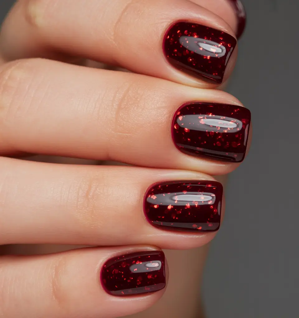 best gel nails 2026 Garnet Sparkle Micro Short