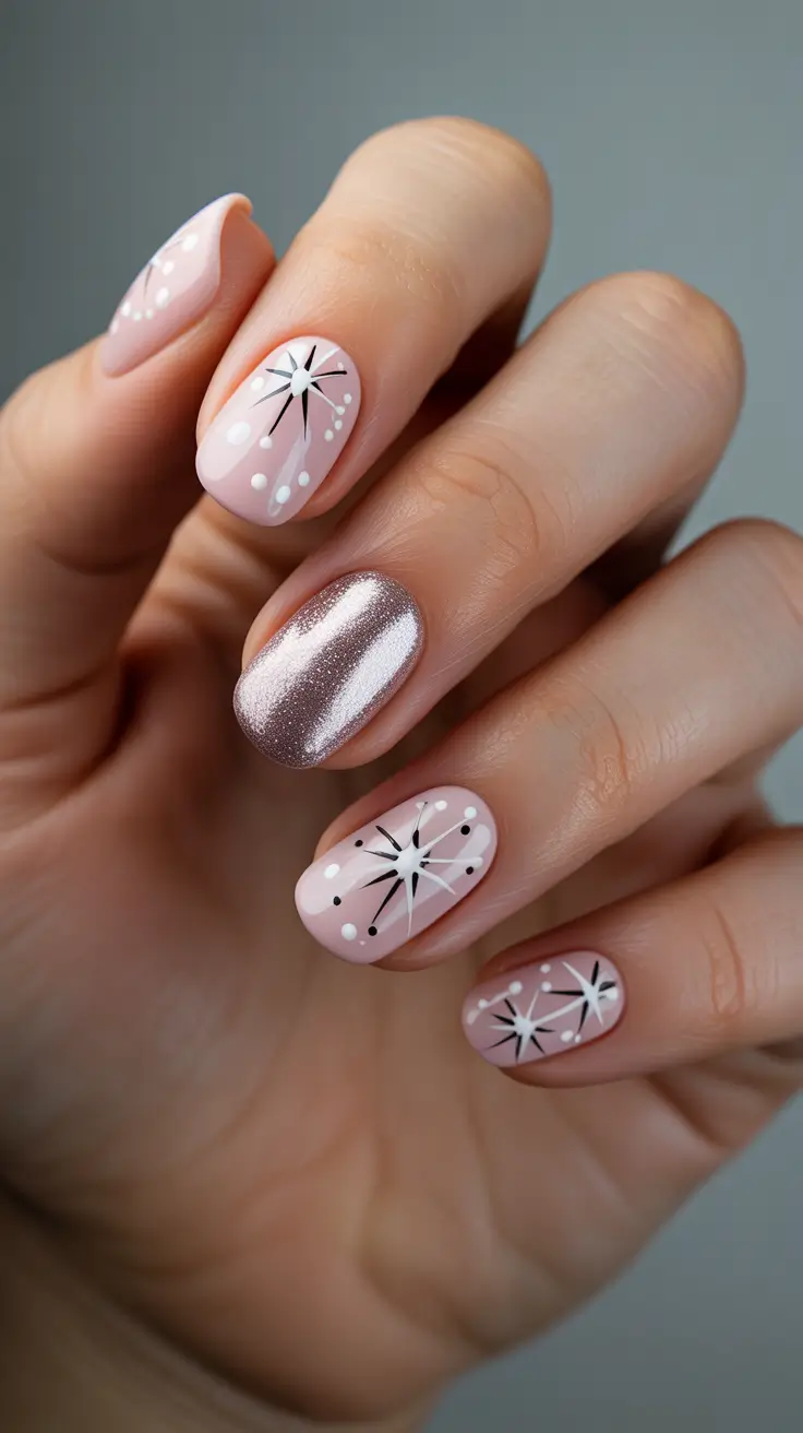 best gel nails 2026 Soft Pink Firework Motif