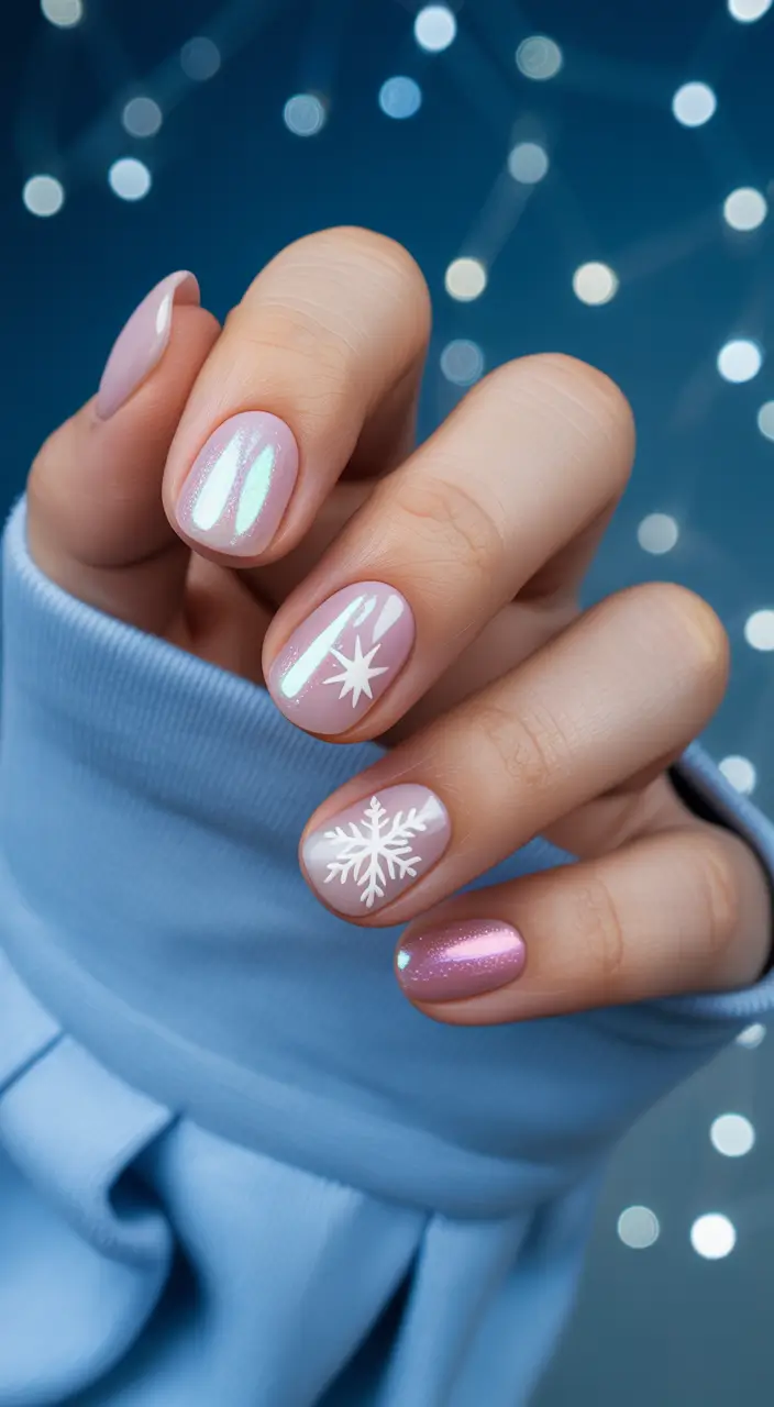 best gel nails 2026 Icy Aurora Pink Short