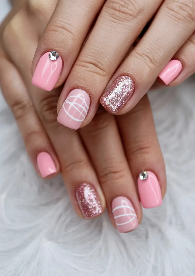 best gel nails 2026 Pink Sorbet Shine With Crystal Accents
