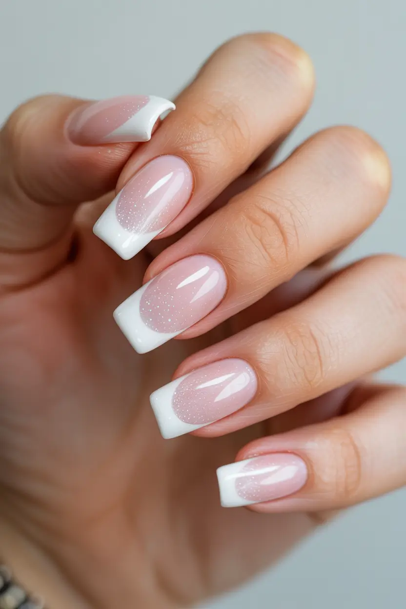 best gel nails 2026 Classic Gloss French With Soft Sparkle Wash